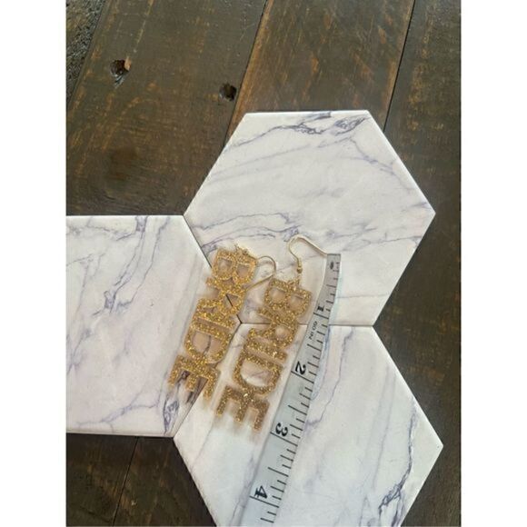 Boutique Women's Bride Drop Earrings Gold Shimmer - Picture 4 of 5